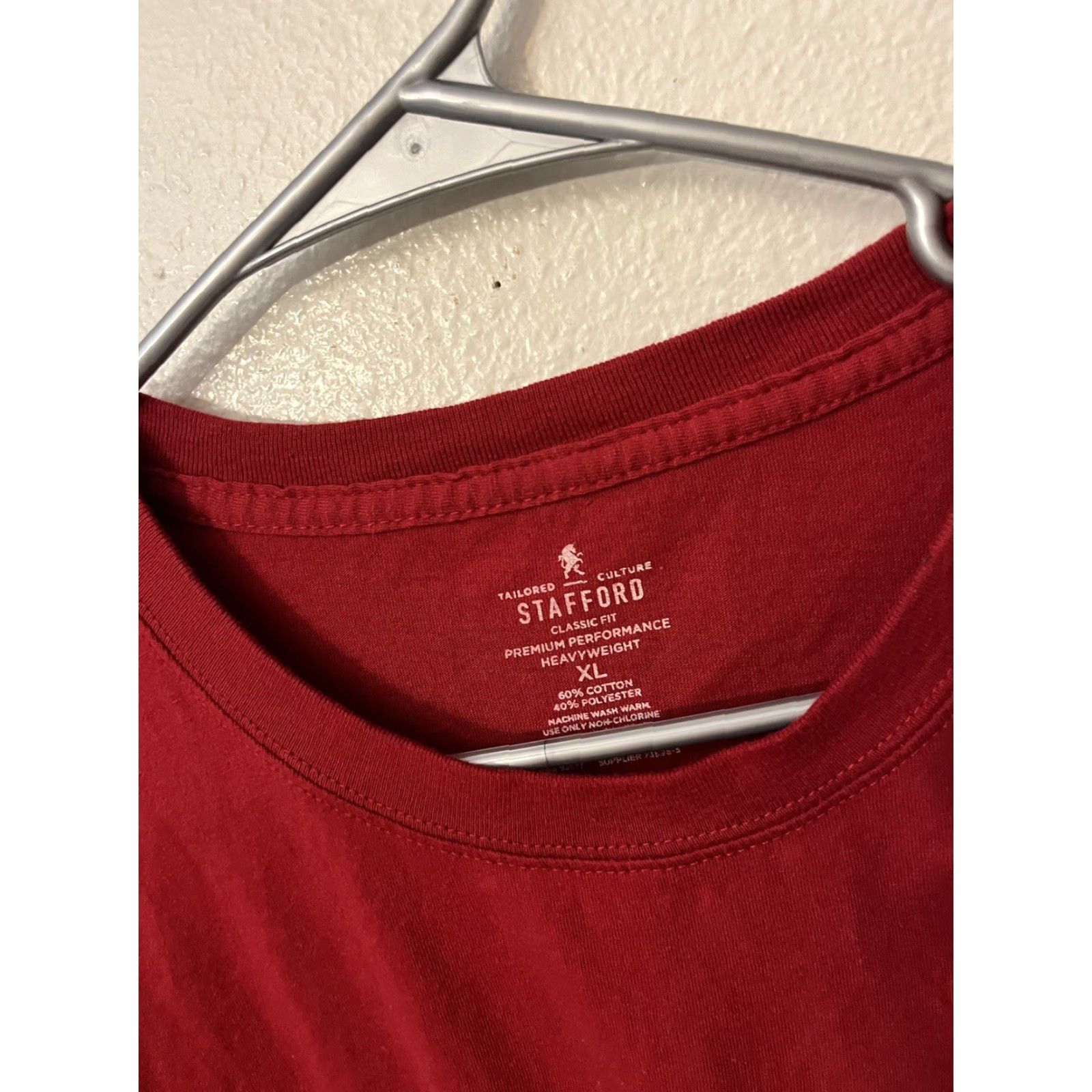 Stafford Stafford T-Shirt Long Sleeve Cotton Red XL Heavyweight Classic Crew Neck Mens Shirt Size US XL / EU 56 / 4 - 2 Thumbnail