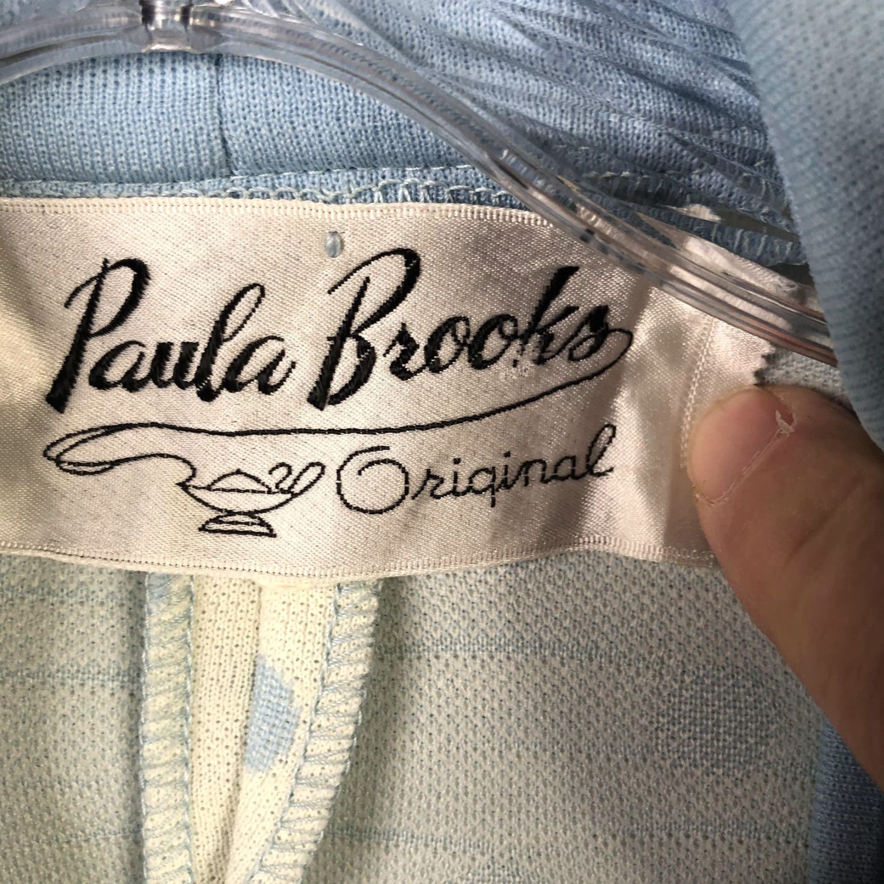 VINTAGE Paula Brooks Skirt Suit Set Womens 12 3 Piece Blue White Polka Dot Ivory Off-White 70s