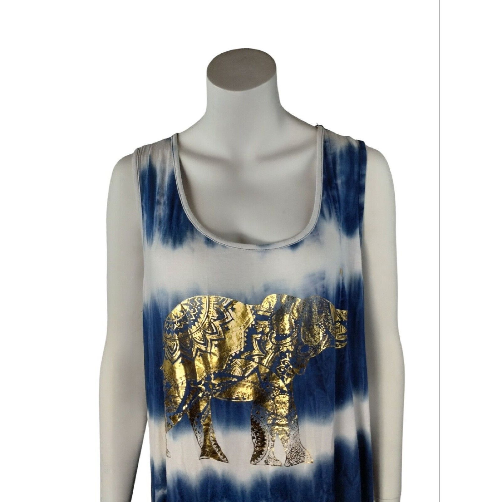 Other Gemstone Womens 1X Blue Gold Elephant Graphic Lightweight Fr Size XL / US 12-14 / IT 48-50 - 3 Thumbnail