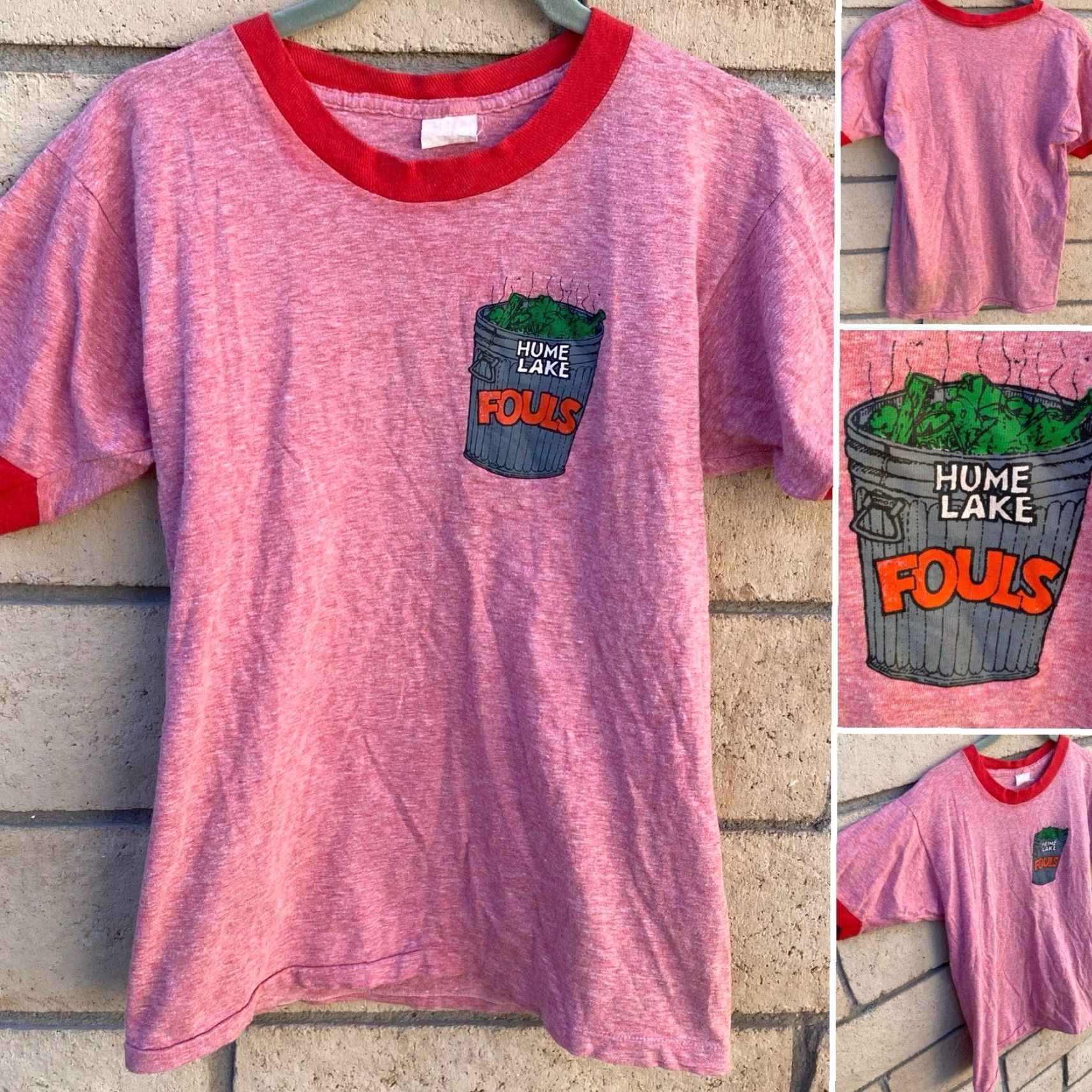 Vintage VINTAGE Hume Lake Fouls Ringer Tee T Shirt Trash Can Graphics Worn 70s 80s Size US S / EU 44-46 / 1 - 2 Thumbnail
