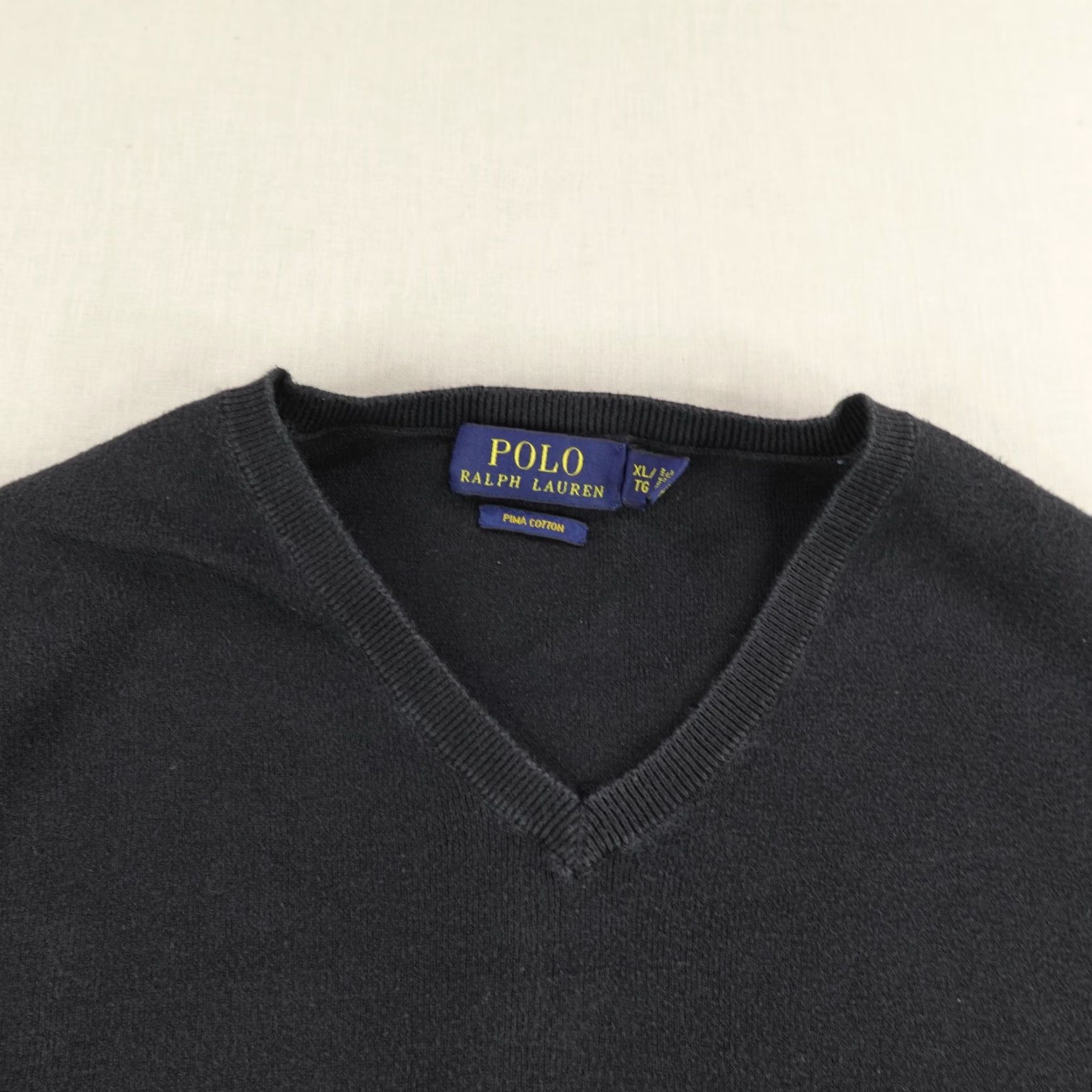 Polo Ralph Lauren VINTAGE Polo Ralph Lauren Sweater XL Black Pima Cotton V-Neck Pullover Red Pony 90s Mens Size US XL / EU 56 / 4 - 2 Thumbnail