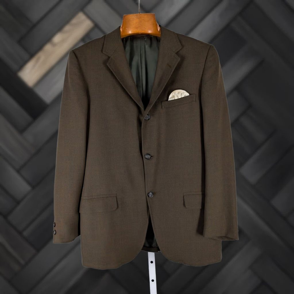 Olive VINTAGE Rogers Peet Company Blazer 38 Olive Brown 60s Union Made USA Ivy League Blazer Mens 38 Short Atomic Green 3-Button Front Size 38R - 1 Thumbnail
