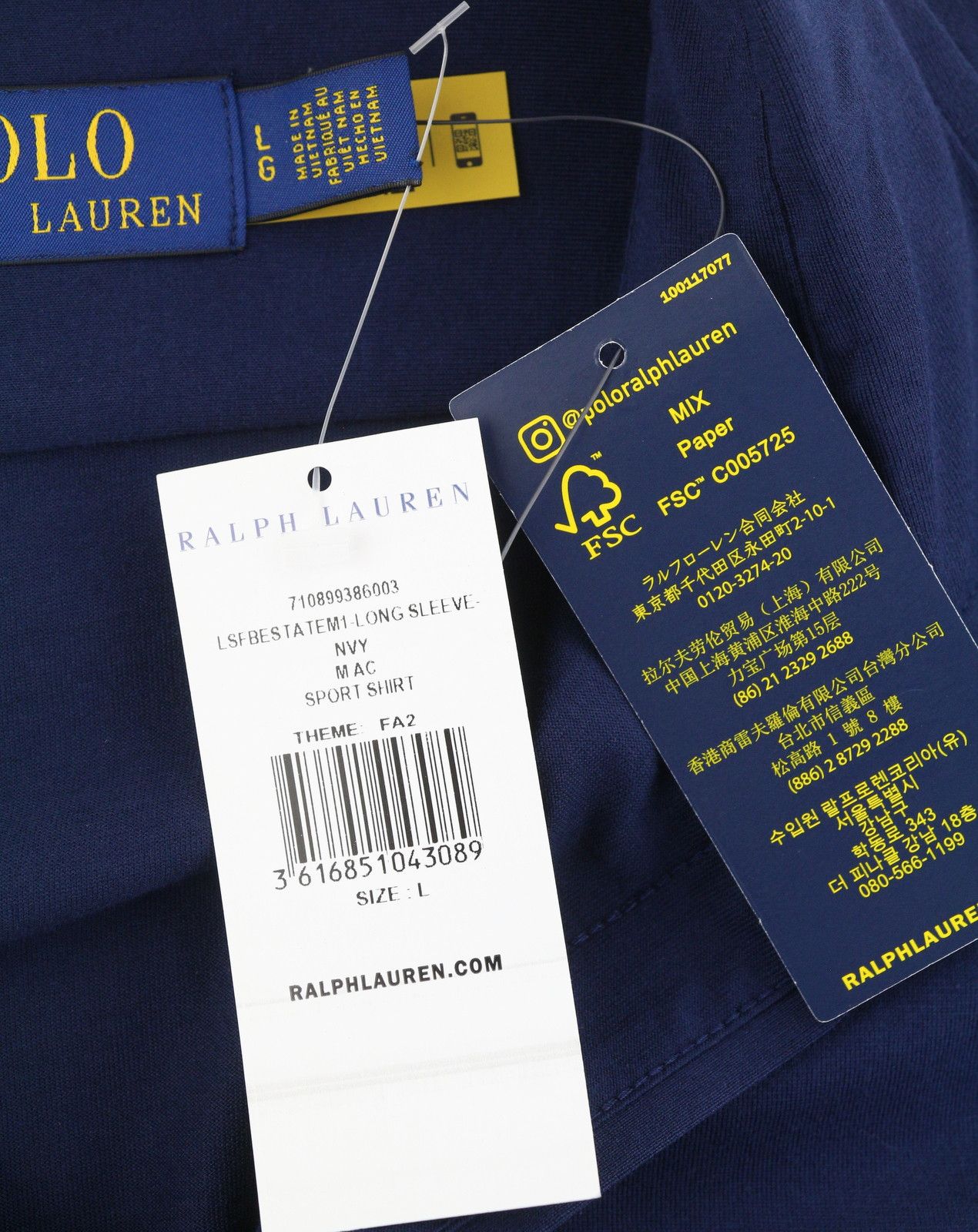 Ralph Lauren L Dark Blue Cutaway Button-Up Embroidered Logo 86990 Size US L / EU 52-54 / 3 - 6 Thumbnail