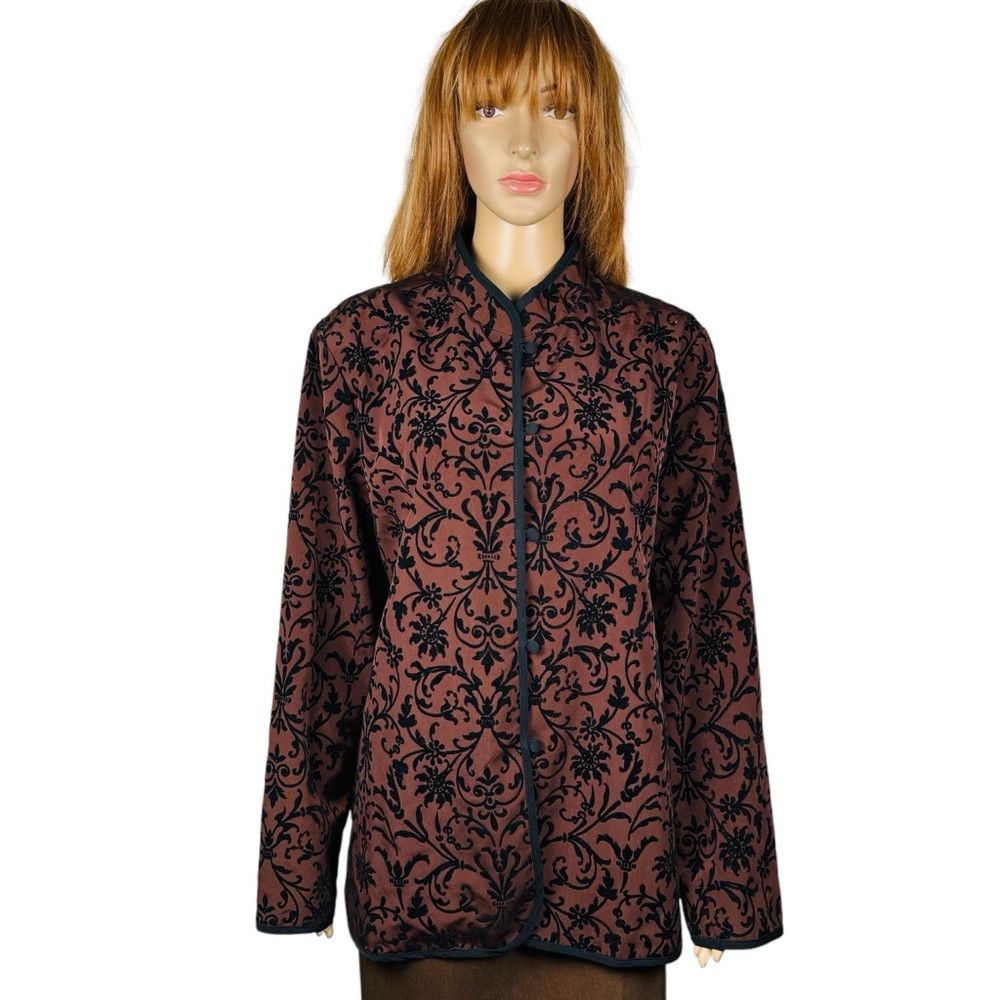 Other Susan Graver Brown Black Floral Velvet Burnout Jacket Size Size L / US 10 / IT 46 - 1 Thumbnail