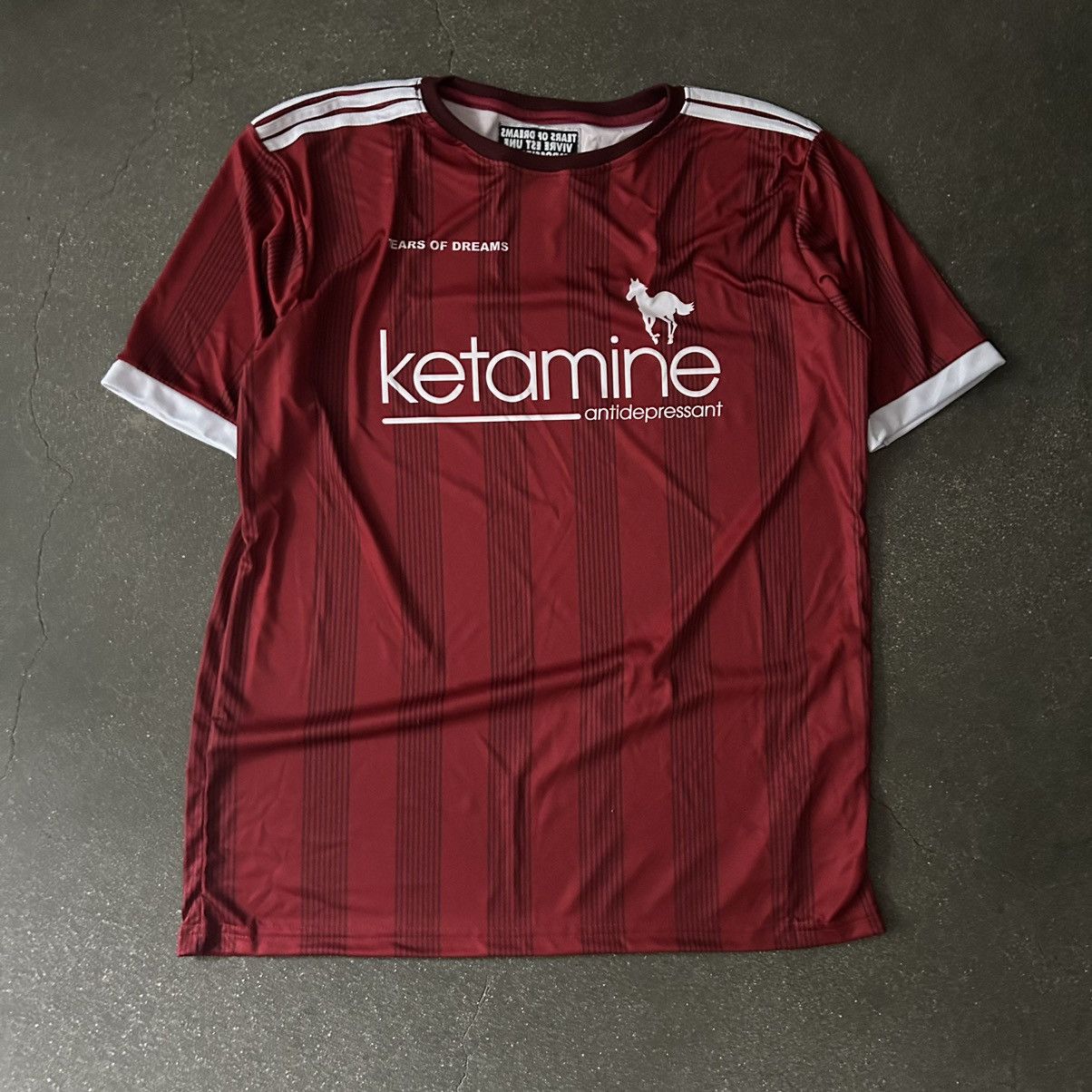 image of Drain Gang x Goth&money Tears Of Dreams Ketamine Soccer Jersey in Red, Men's (Size XL)