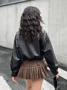 Other Women’s Black Cropped Faux Leather Jacket Size M / US 6-8 / IT 42-44 - 2 Thumbnail