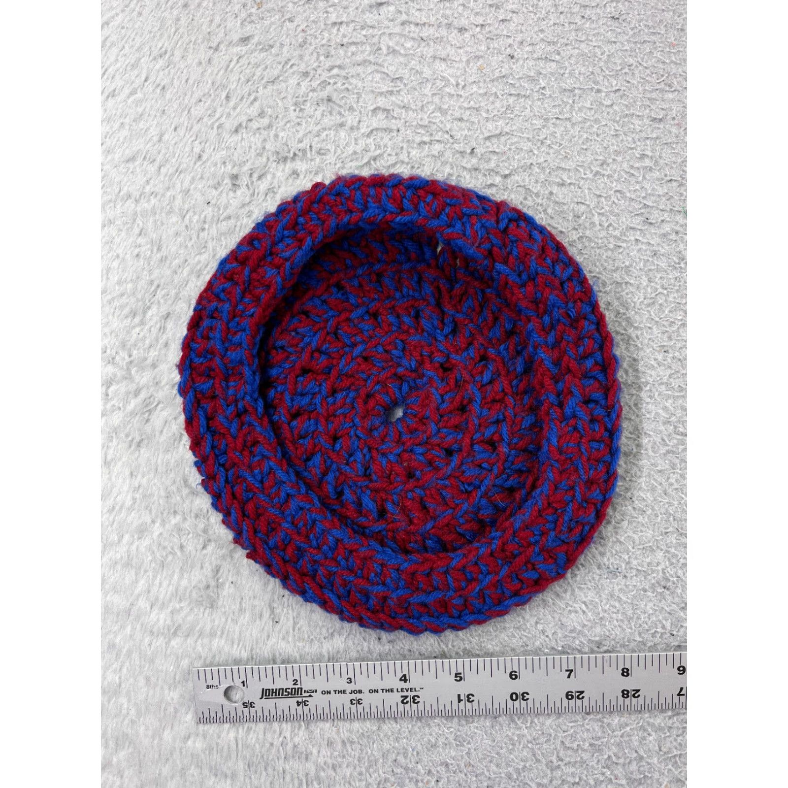 Vintage Womens Beret Beanie Toque Hat One Size Blue Red Knit Acrylic Winter Ski Size ONE SIZE - 2 Thumbnail
