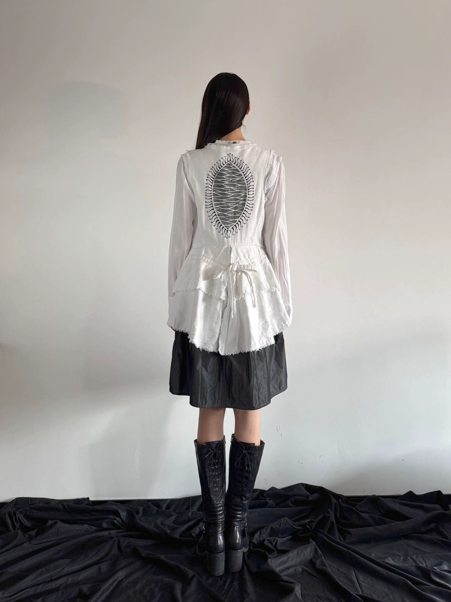 Vintage French Brand Distressed Tie Linen/Cotton Jkt Women Size 40 Size S / US 4 / IT 40 - 2 Thumbnail