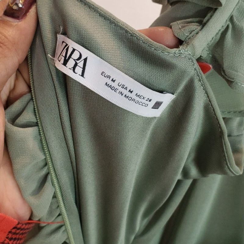 Zara Zara Green Ruched Ruffle Mini Dress Sage Chiffon Look M Size M / US 6-8 / IT 42-44 - 4 Thumbnail