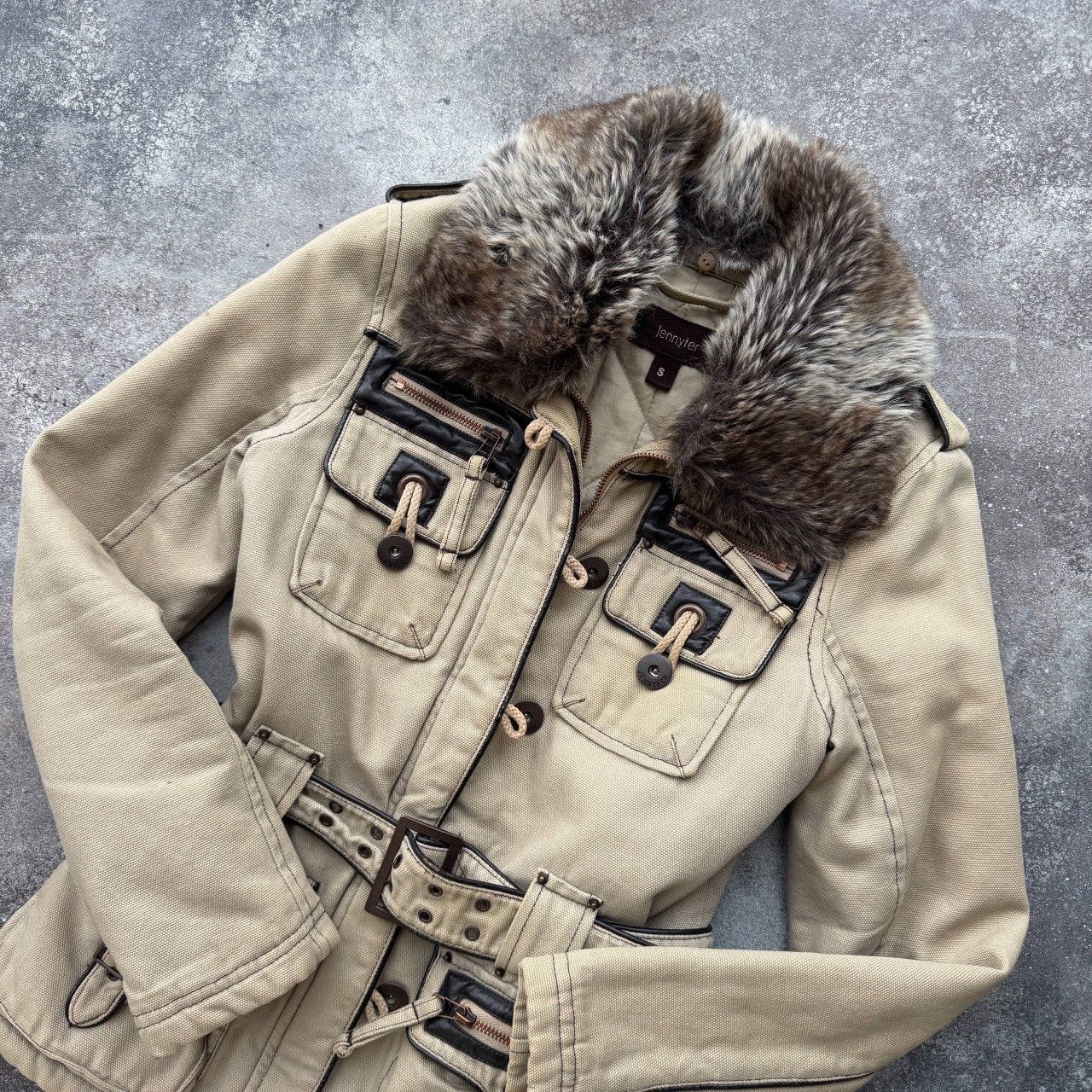 20471120 Avant Garde Vintage Faux Fur Collar Belted Utility Jacket Size S / US 4 / IT 40 - 5 Thumbnail
