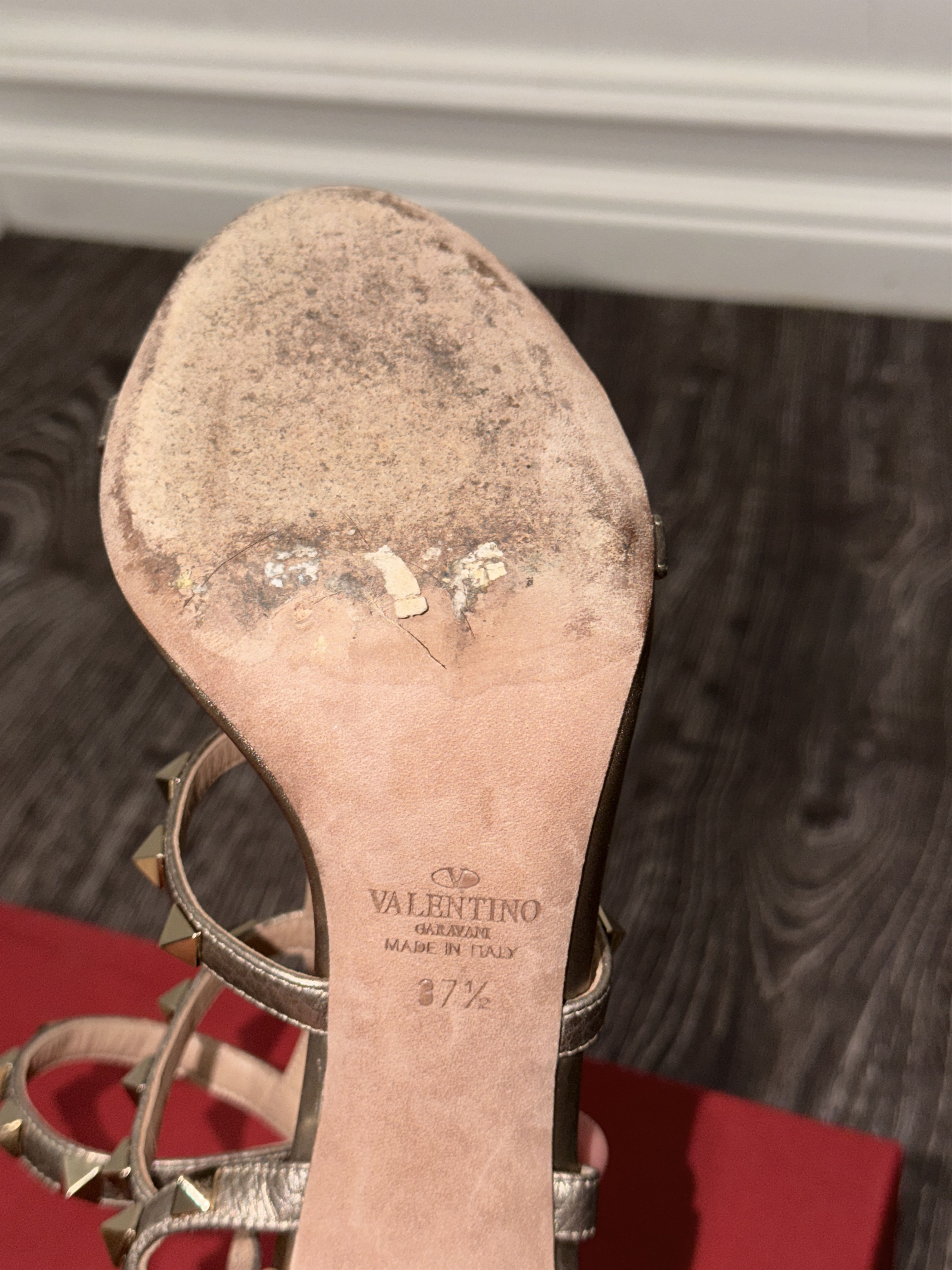 Valentino Metallic Calfskin Rockstud City Sandals Size US 7 / IT 37 - 4 Thumbnail