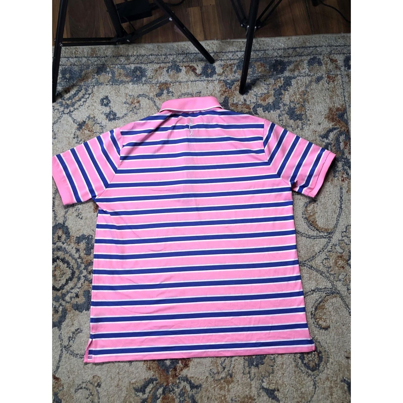 RLX Ralph Lauren RLX Ralph Lauren Polo Shirt Mens XL Pink Blue Striped Short Sleeve Golf Performance Moisture Wicking Logo Row Size US XL / EU 56 / 4 - 7 Thumbnail