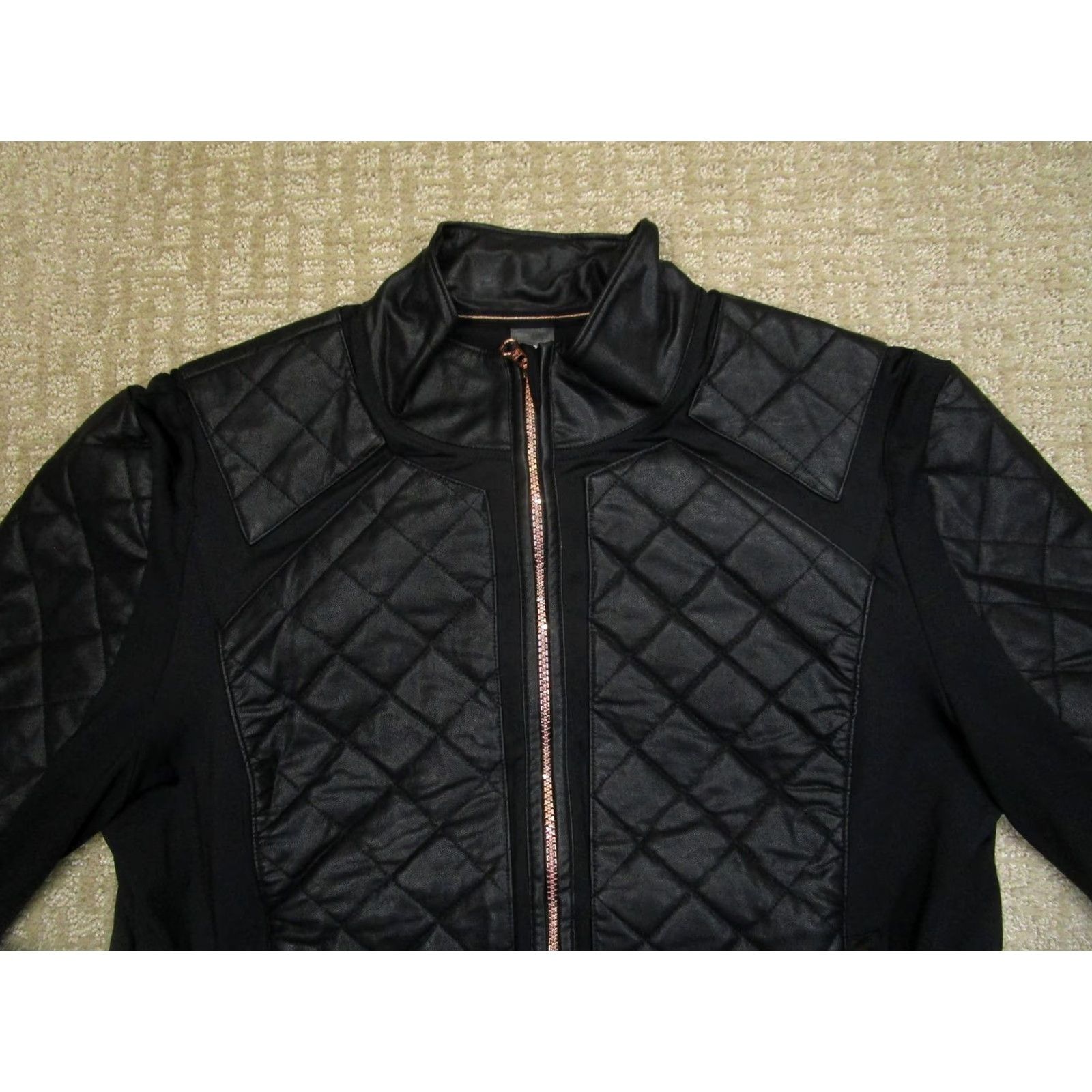 Vintage Victoria Sport Jacket Women L Black Quilted Faux Leather Full Zip Moto Jacket Size L / US 10 / IT 46 - 2 Thumbnail