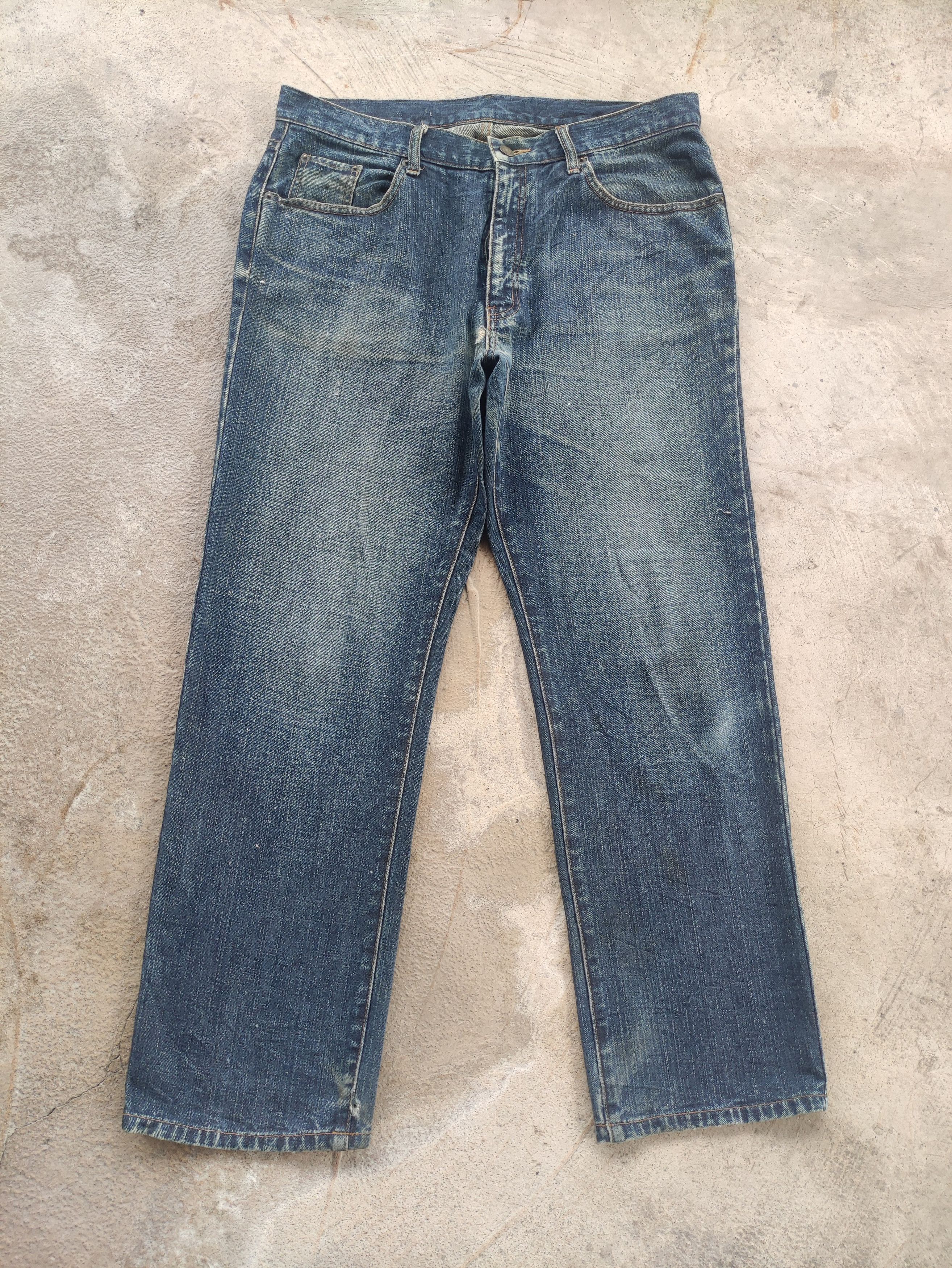 Japanese Brand Vintage Top Valu Jean Distressed Faded Denim Pants Size US 35 - 1 Thumbnail