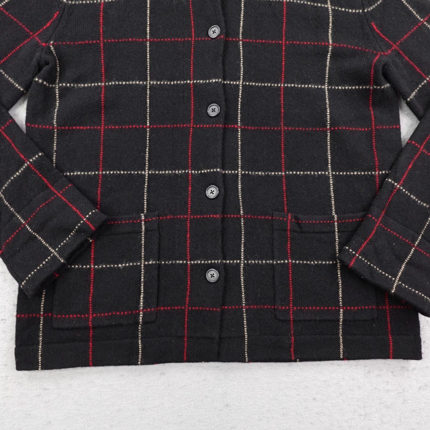 Ralph Lauren VINTAGE Lauren Ralph Lauren Cardigan Sweater Women's Large Black Plaid Lambswool 90s Knit Pocketed Buttoned Size L / US 10 / IT 46 - 3 Thumbnail