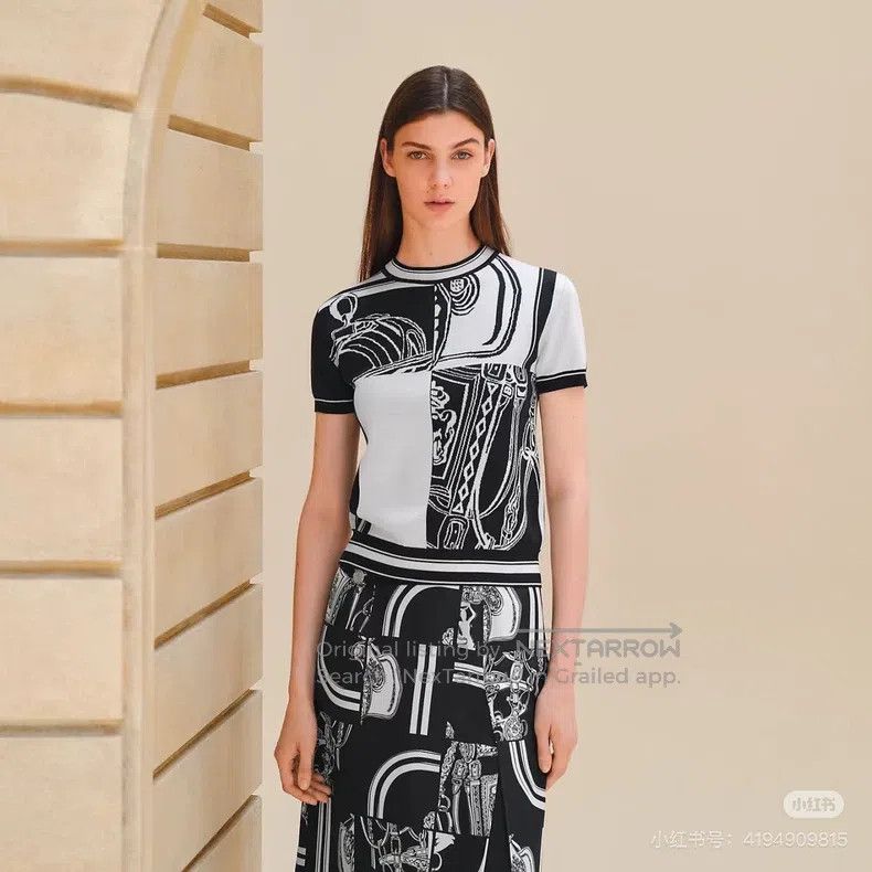 Hermes Hermes Dark blue and white rope pattern knit short-sleeve Size XS / US 0-2 / IT 36-38 - 8 Thumbnail