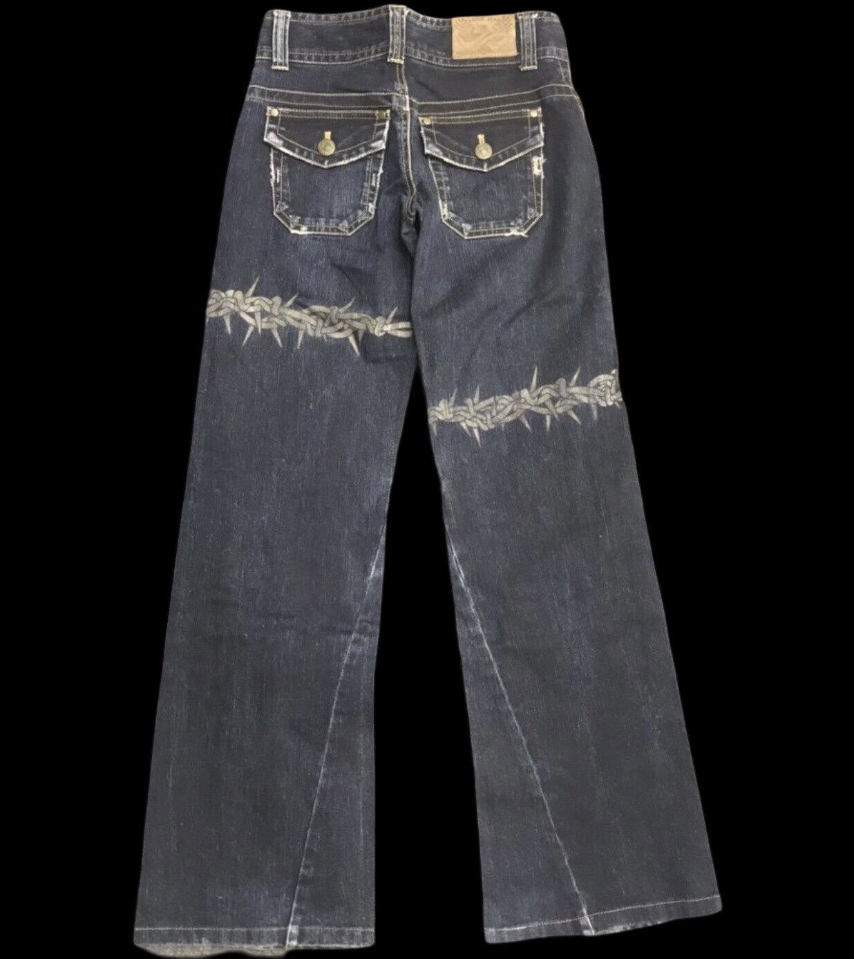 Japanese Brand FRAGILE Japan Barbed Wire Style Flare Bootcut Jeans Size 26" / US 2 / IT 38 - 2 Thumbnail