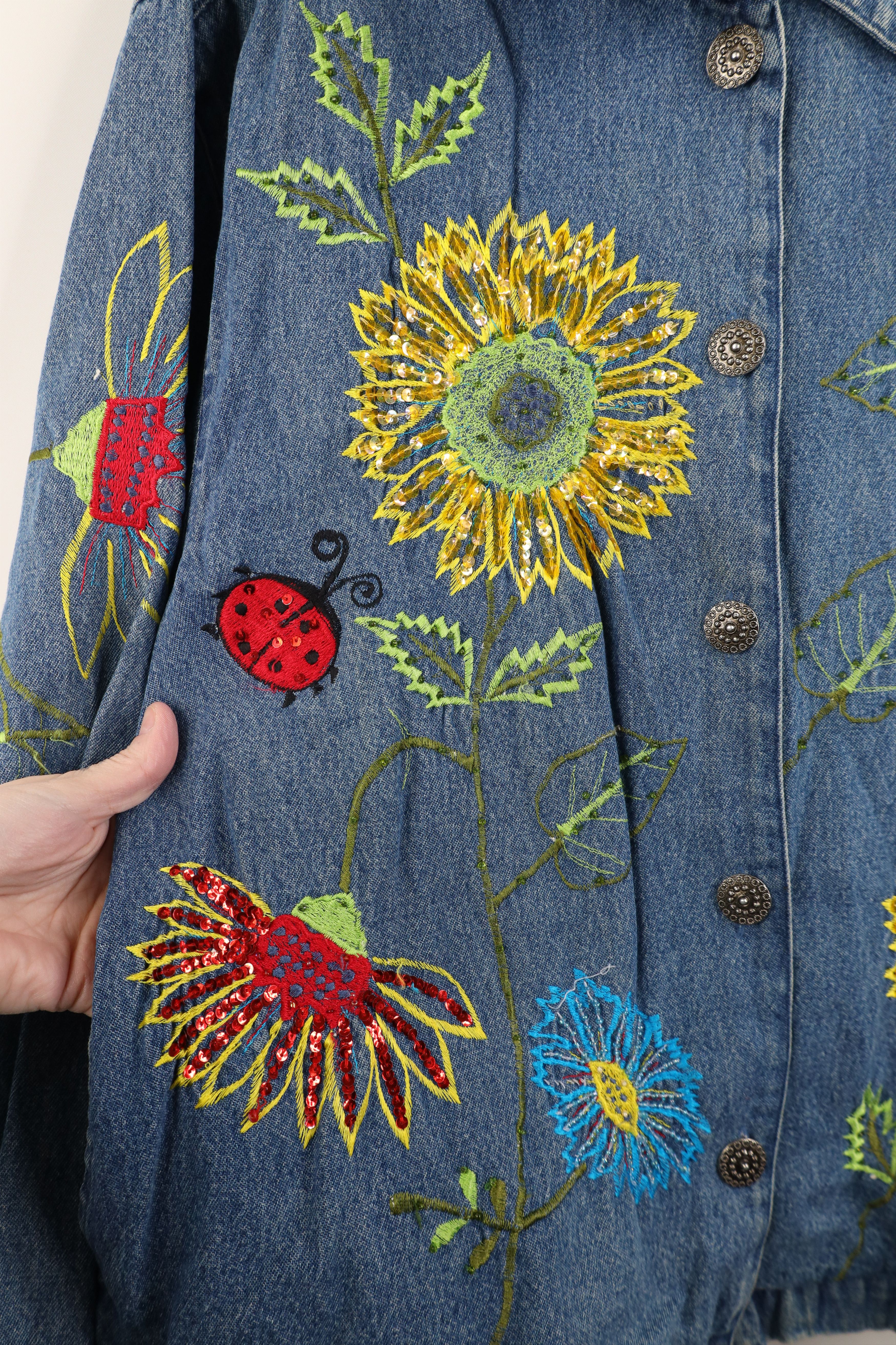 Vintage Vintage 90s Y2K Streetwear Nature Sun Flower Denim Jacket Size M / US 6-8 / IT 42-44 - 4 Thumbnail