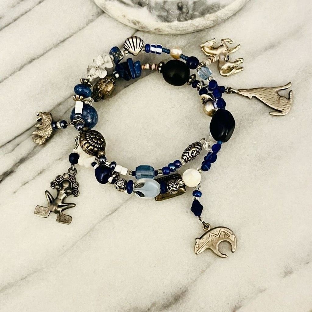 Jewelry Double Wrap Gemstone Bracelet Blue Beaded Size ONE SIZE - 1 Thumbnail