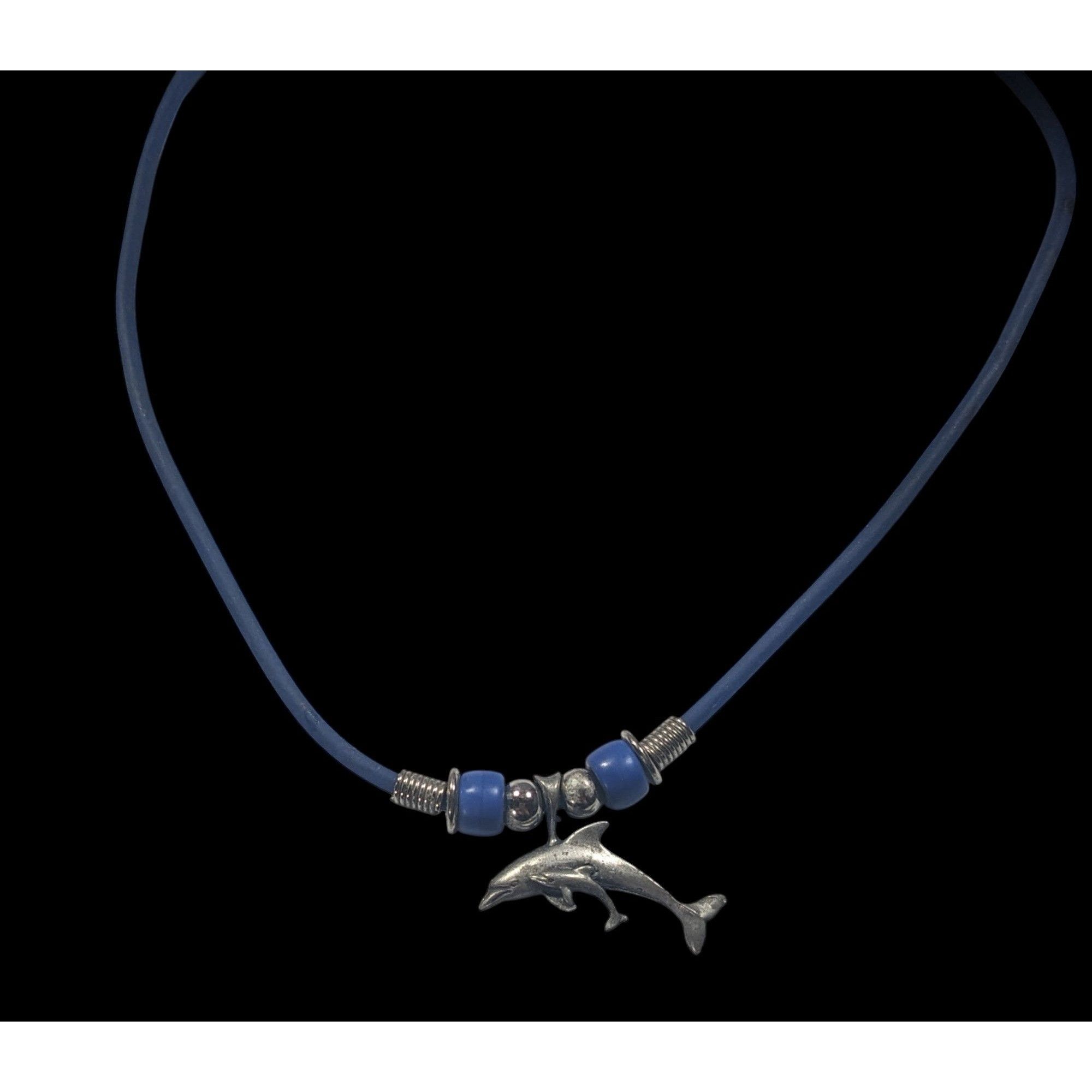 Other Vintage 90s Dolphin Necklace Silver Tone On Blue Rubbery Cor Size ONE SIZE - 2 Thumbnail