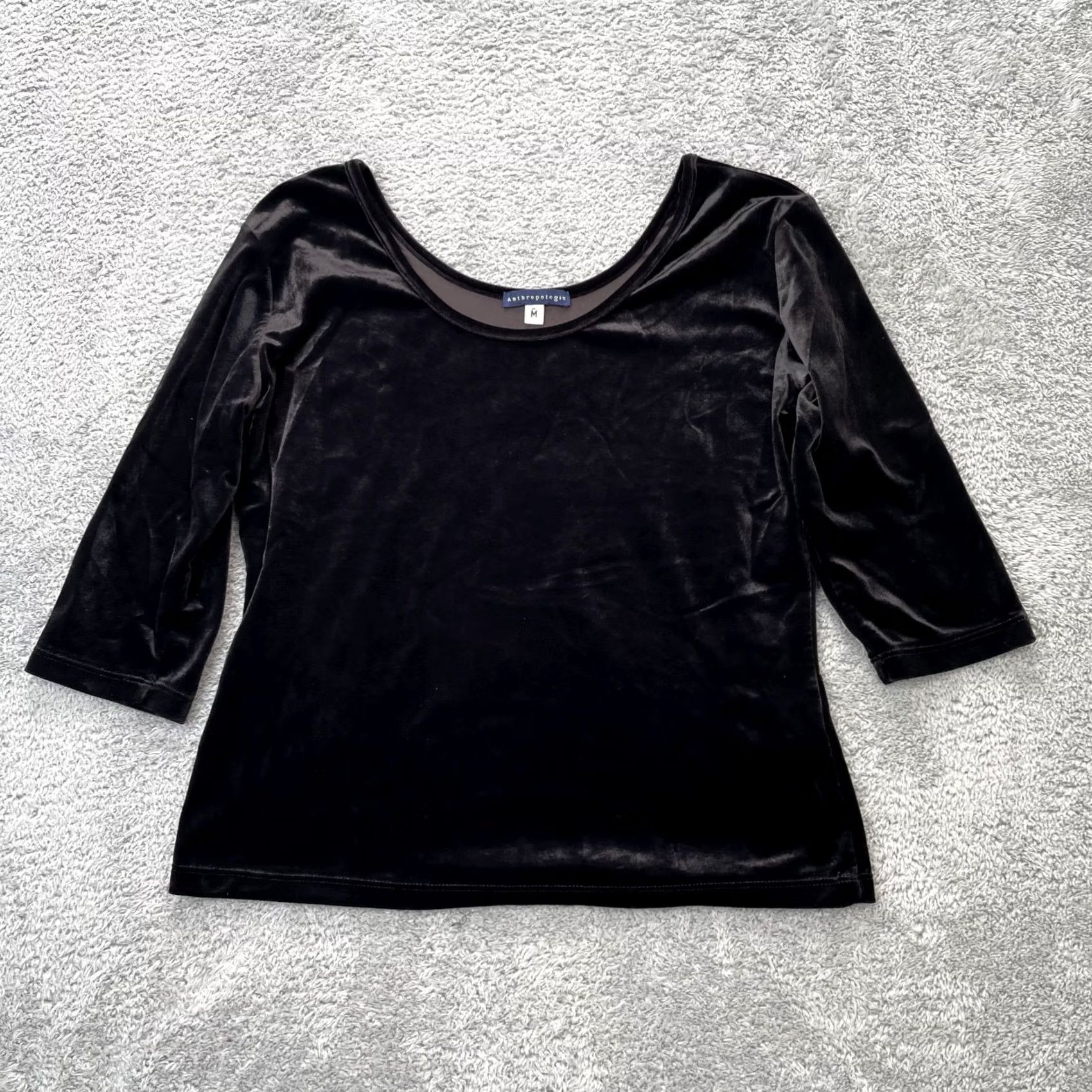 Anthropologie Vintage Anthropologie Top Womens Medium Black Velvet Blouse Quarter Sleeve y2k 90s Size M / US 6-8 / IT 42-44 - 2 Thumbnail