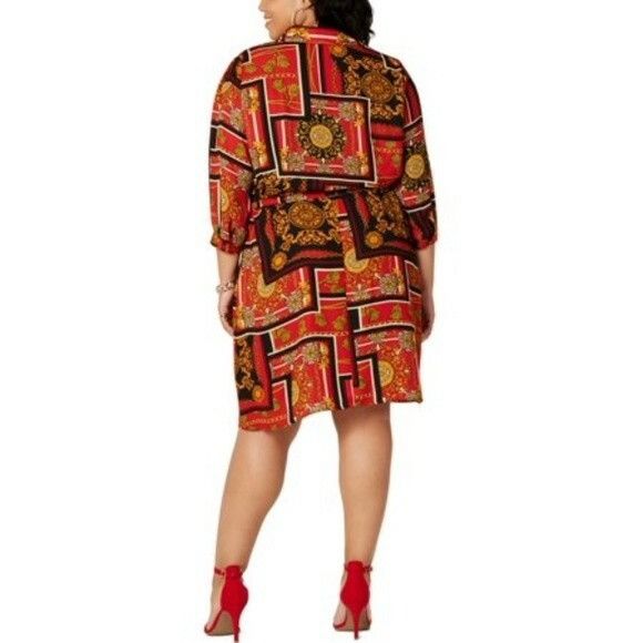 Other BeBop Trendy Plus Size Chain-Print Shirtdress, Scarlet/Blac Size ONE SIZE - 4 Thumbnail