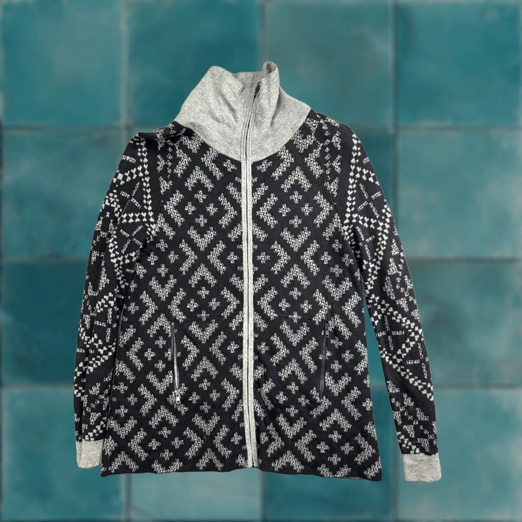 Vintage Icelandic Design Sweater Womens XS Black Geometric Full Zip Mock Neck Knit Size XS / US 0-2 / IT 36-38 - 1 Thumbnail