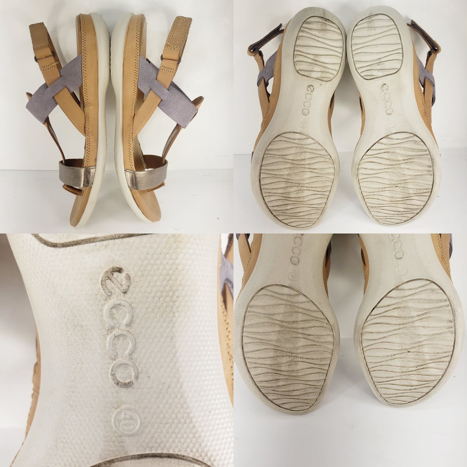 Ecco ECCO Strappy Slingback Slip On Sandals Tan Gray Metallic Silver EU 40 US 9/9.5 Leather Casual to Dressy Comfort Women Slippers Sandals Size US 9 / IT 39 - 8 Thumbnail