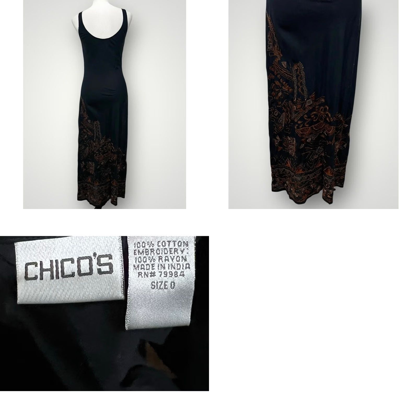 Vintage Chico’s Maxi Dress 100% Cotton Lightweight Embroidered Sleeveless Black Sz S (0) Womens Dress Size S / US 4 / IT 40 - 8 Thumbnail