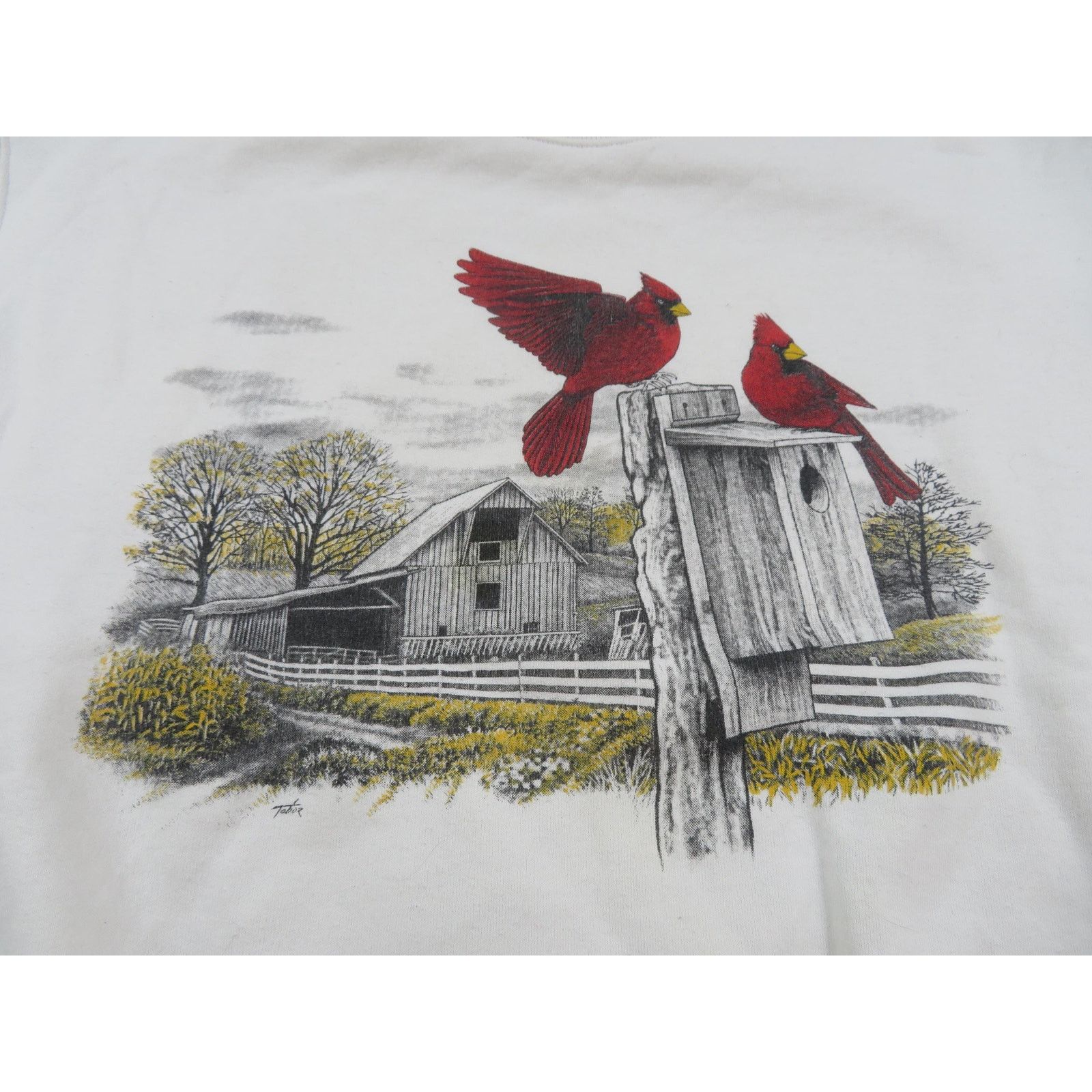 Jerzees Cardinal Sweatshirt, Bird Birdhouse Farm, White Sz M 1990s Size US M / EU 48-50 / 2 - 2 Thumbnail