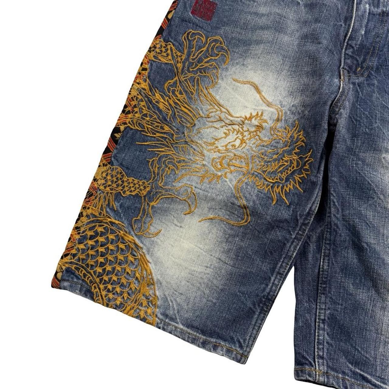 Karakuri Tamashii Karakuri Tamashii Embroidered Dragon Denim Shorts - Waist 30 Size US 30 / EU 46 - 3 Thumbnail