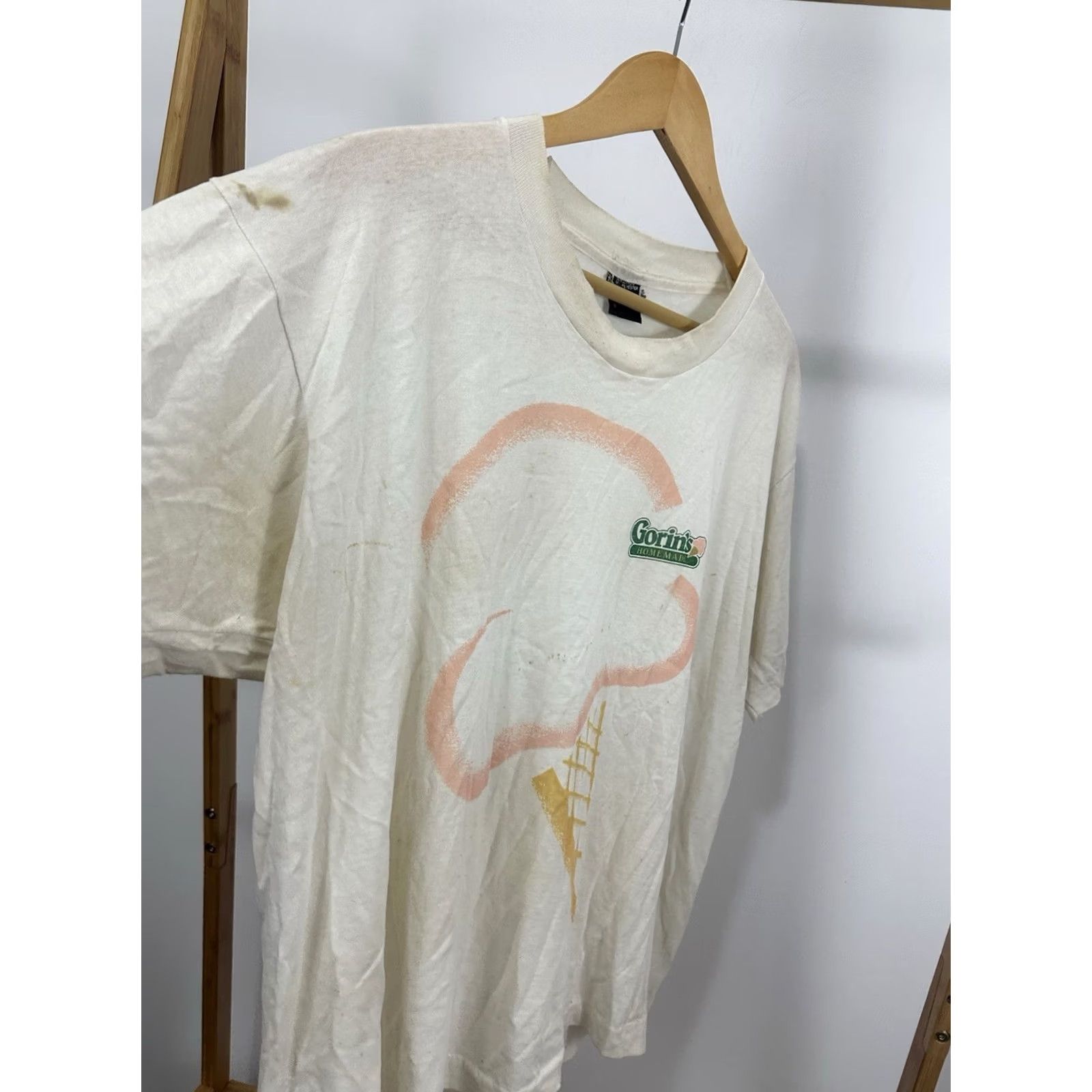 Vintage VTG Gorin's Ice Cream Homemade Paper Thin Burnout Worn Boxy T-Shirt Size XL Shirt Mens XL Cream Grunge Distressed 90s Boxy Rock Size US XL / EU 56 / 4 - 5 Thumbnail