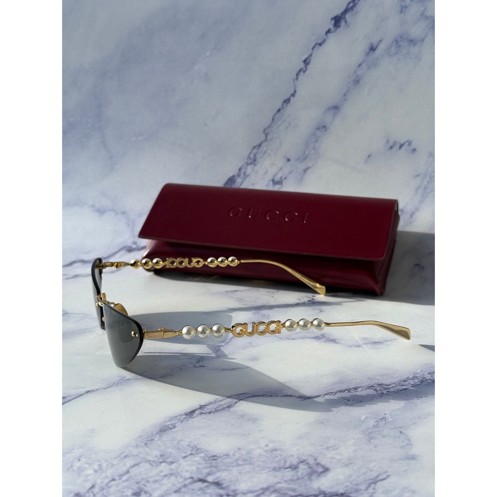 Gucci NEW Gucci GG1920S Gold Cat Eye Pearl Sunglasses Size ONE SIZE - 3 Thumbnail