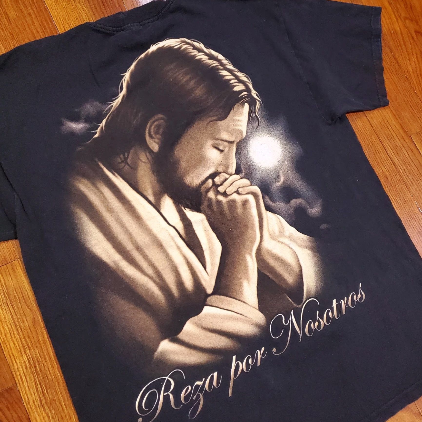 Praying Reza por Nosotros Shirt Mens Large Black Jesus Praying Hands Religious Graphic Tee Size US L / EU 52-54 / 3 - 2 Thumbnail