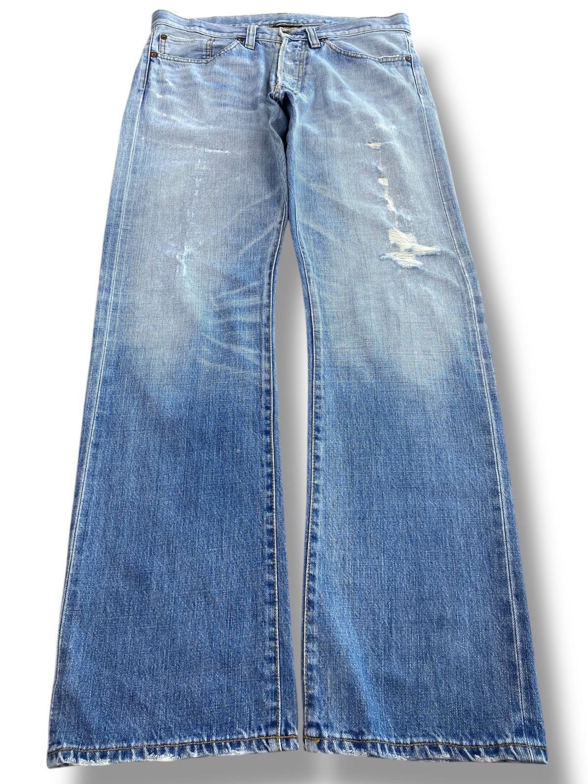 Japanese Brand Japanese Brand Light Wash Style Ripped Straight Leg Jeans Size US 33 - 1 Thumbnail