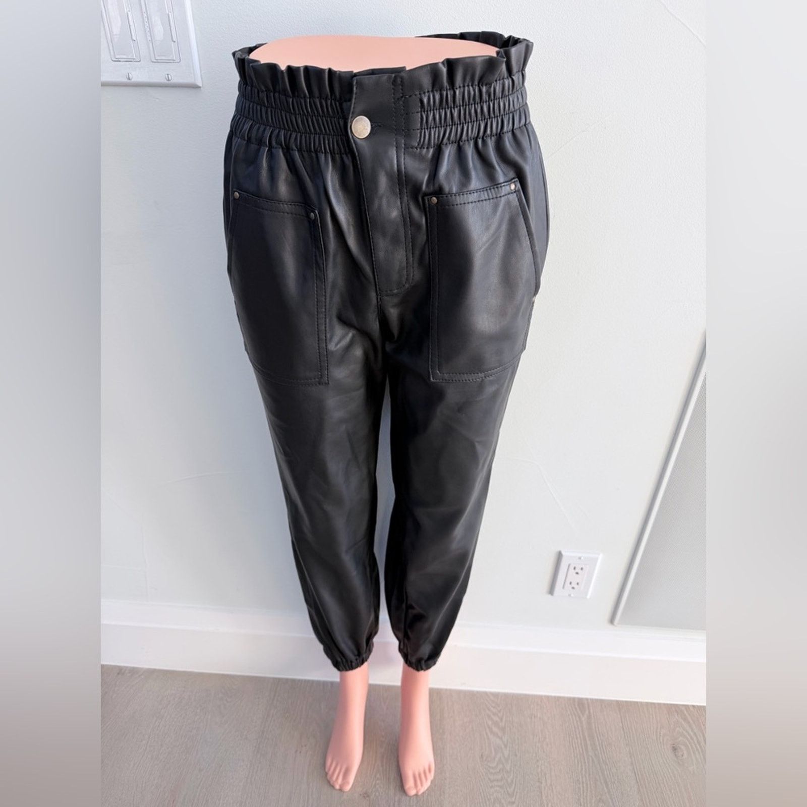 Other New Y2K Black Faux Leather Jogger Pants size S Size 26" / US 2 / IT 38 - 1 Thumbnail