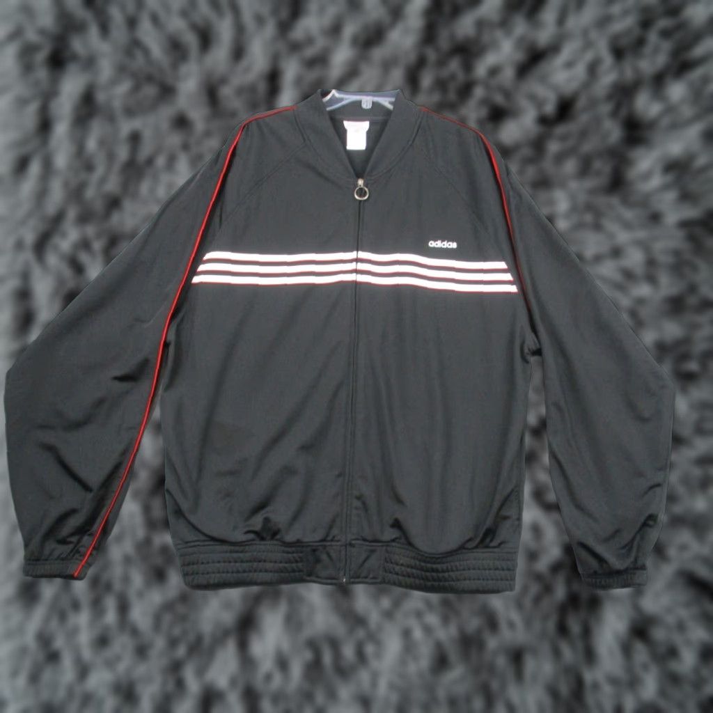 Adidas VINTAGE Adidas Mens Track Jacket 2XL 3 Stripes Logo Black Red Zip Full Zip Stand-Up Collar Track Jacket adidas Firebird Mens Size US XXL / EU 58 / 5 - 1 Thumbnail