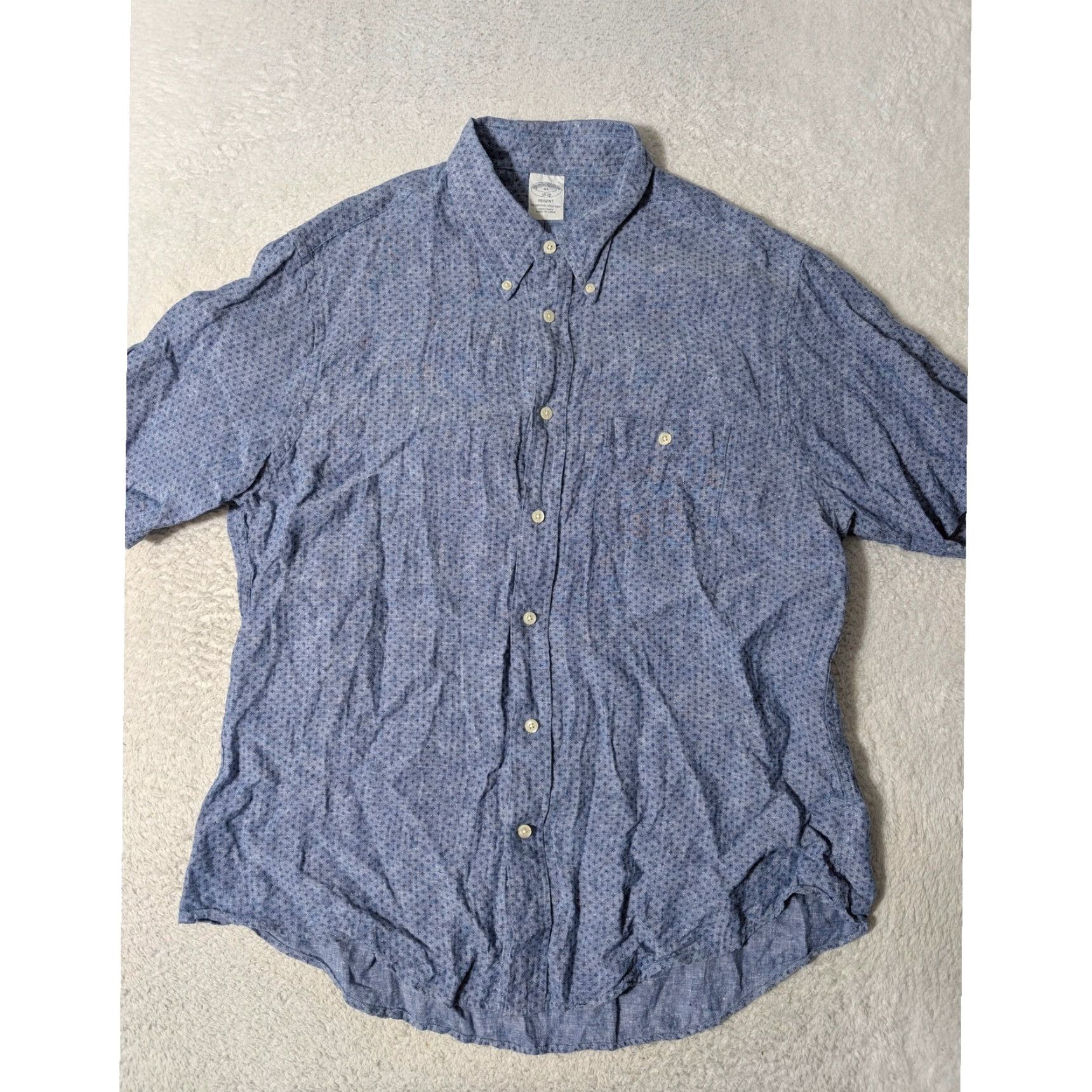 Brooks Brothers Brooks Brothers Button-Down Shirt Mens XL Blue 100% Linen Regent Short Sleeve Geometric Pattern Button-Up Collar 1818 Regent Size US XL / EU 56 / 4 - 3 Thumbnail
