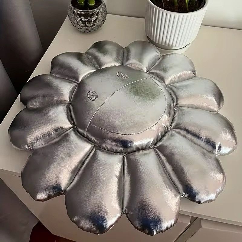 Designer × Handmade Design Silver Sunflower Smile Bedroom Cushion Size ONE SIZE - 6 Thumbnail