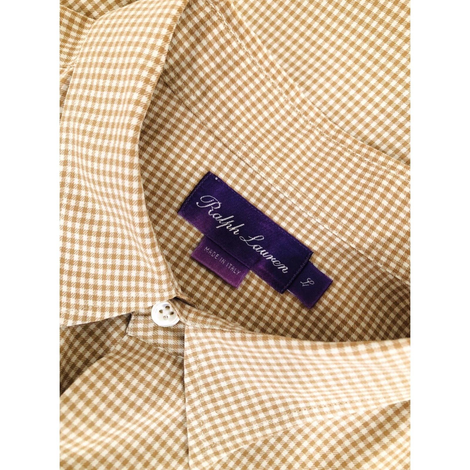 Ralph Lauren Ralph Lauren / Italy - Purple Label Tag Mens Lg. Plaid Checked Shirt Blocked: Brown / White, Button-Up, Long Sleeve, 100% Cotton, J4 Size US L / EU 52-54 / 3 - 5 Thumbnail