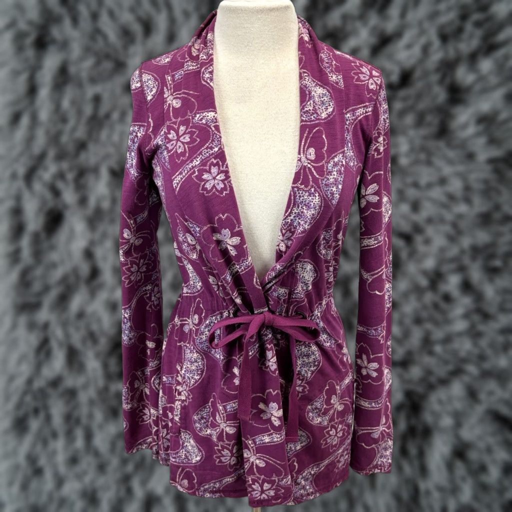 Lucky Brand VINTAGE Lucky Brand Jingo Wrap Jacket Womens Small Purple Butterfly Tie Waist Y2K Size S / US 4 / IT 40 - 1 Thumbnail