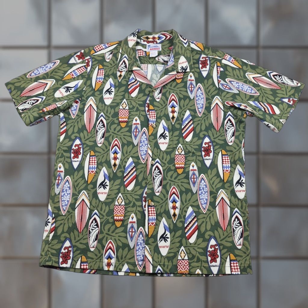 Vintage VTG Hawaii Button Up Shirt Mens Large Green Surfboard Hawaiian Aloha USA Beach Classic HAWAII VTG Hawaii Button Up Shirt Mens Large Size US L / EU 52-54 / 3 - 1 Thumbnail
