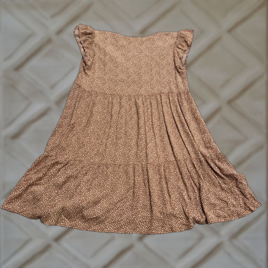 Vintage Gilli Brown Polka Dot Flutter Sleeve Mini Dress Womens Small V-Neck Rayon Sundress, Short Sleeve, Bohemian, Casual Size S / US 4 / IT 40 - 1 Thumbnail
