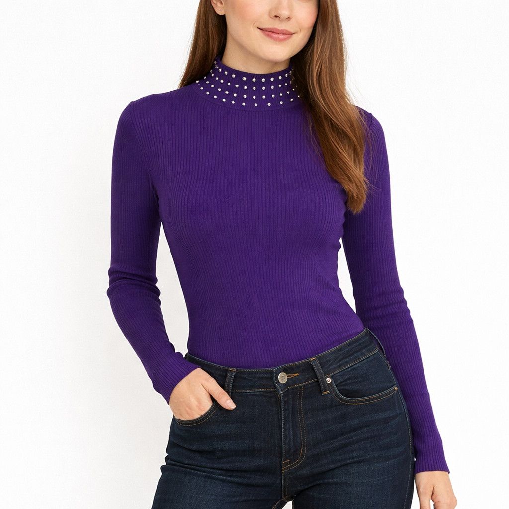 I.N.C Embellished Ribbed-Knit Turtleneck Fall Gift Party Winter Size XS / US 0-2 / IT 36-38 - 1 Thumbnail