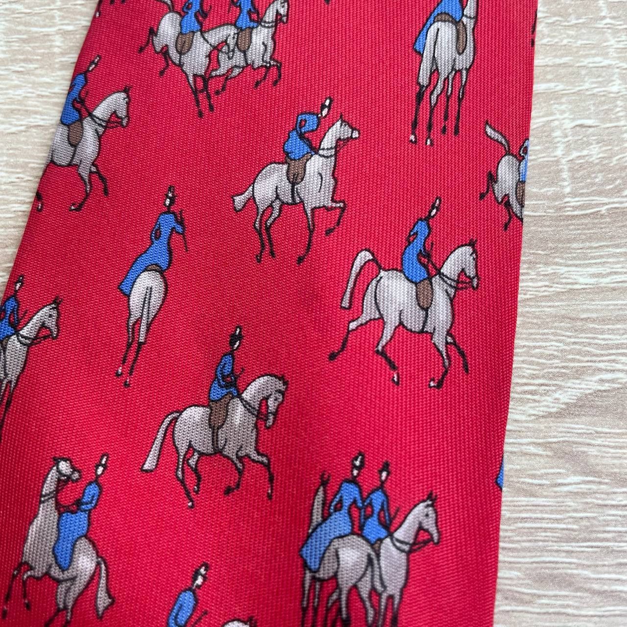 Hermes Hermes Paris Silk Tie 7599 SA Horses Red Size ONE SIZE - 6 Thumbnail
