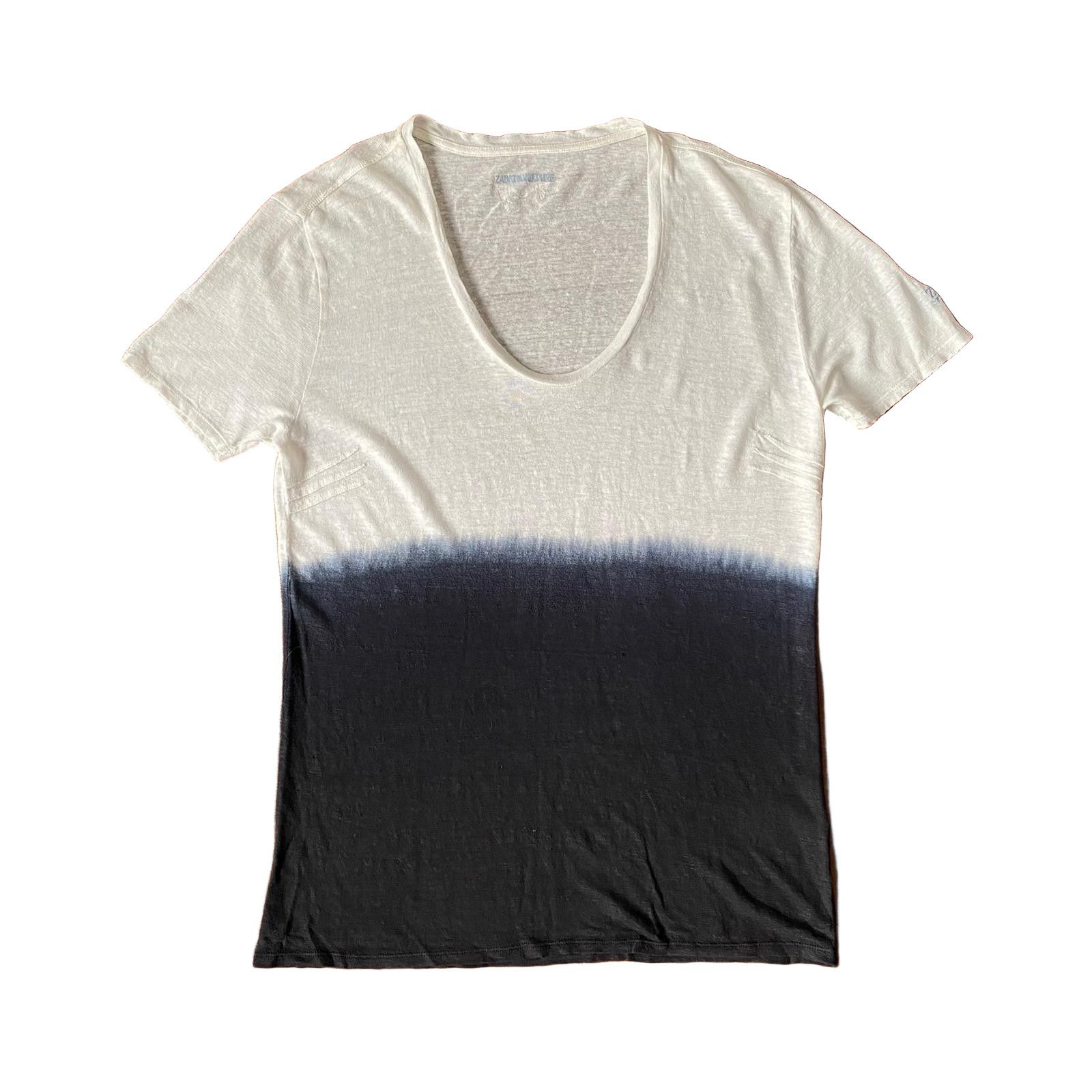 Zadig & Voltaire White and Black Wanda Ombre Linen T-Shirt Size US M / EU 48-50 / 2 - 1 Thumbnail