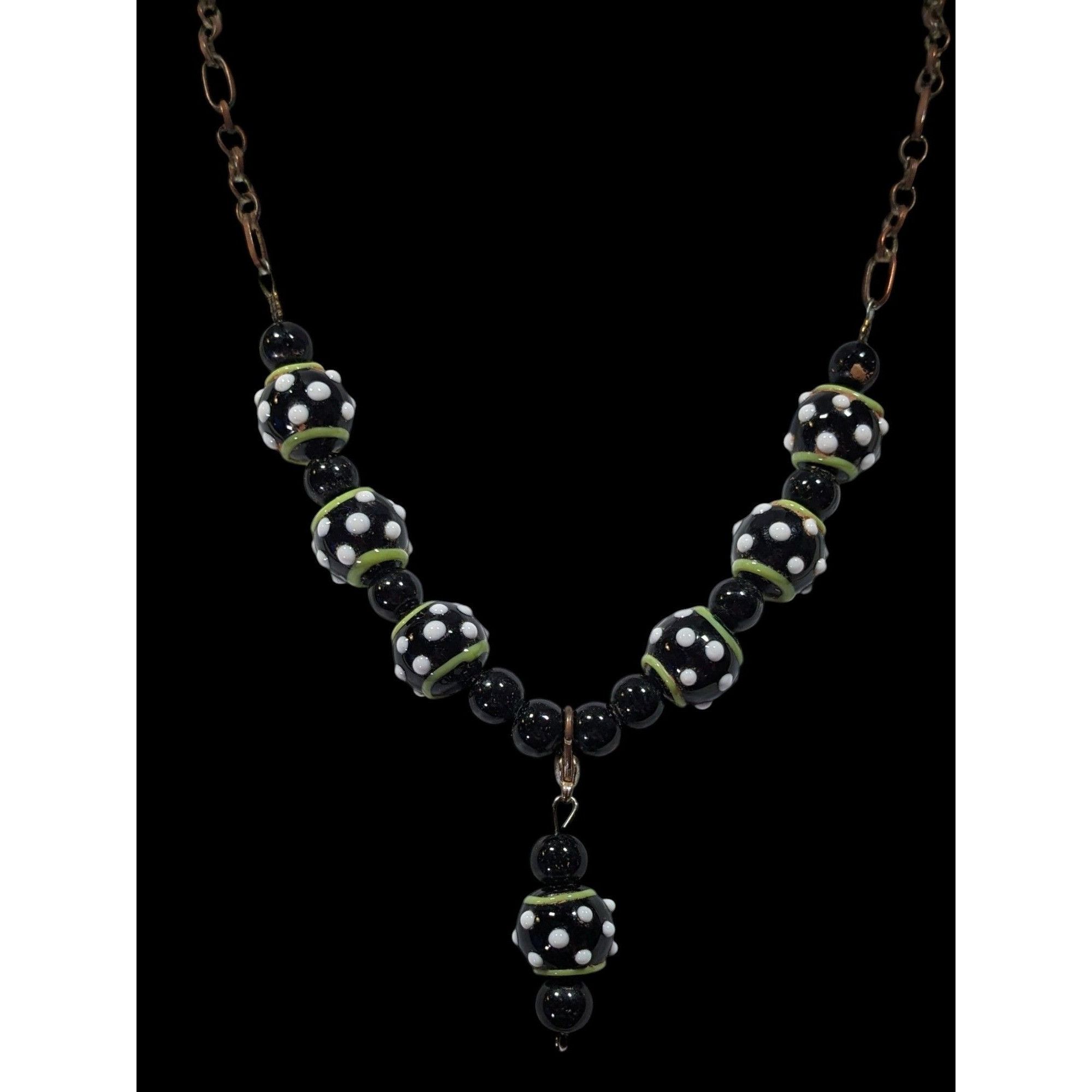 Handmade Quirky Handmade Black White And Green Glass Necklace Size ONE SIZE - 2 Thumbnail