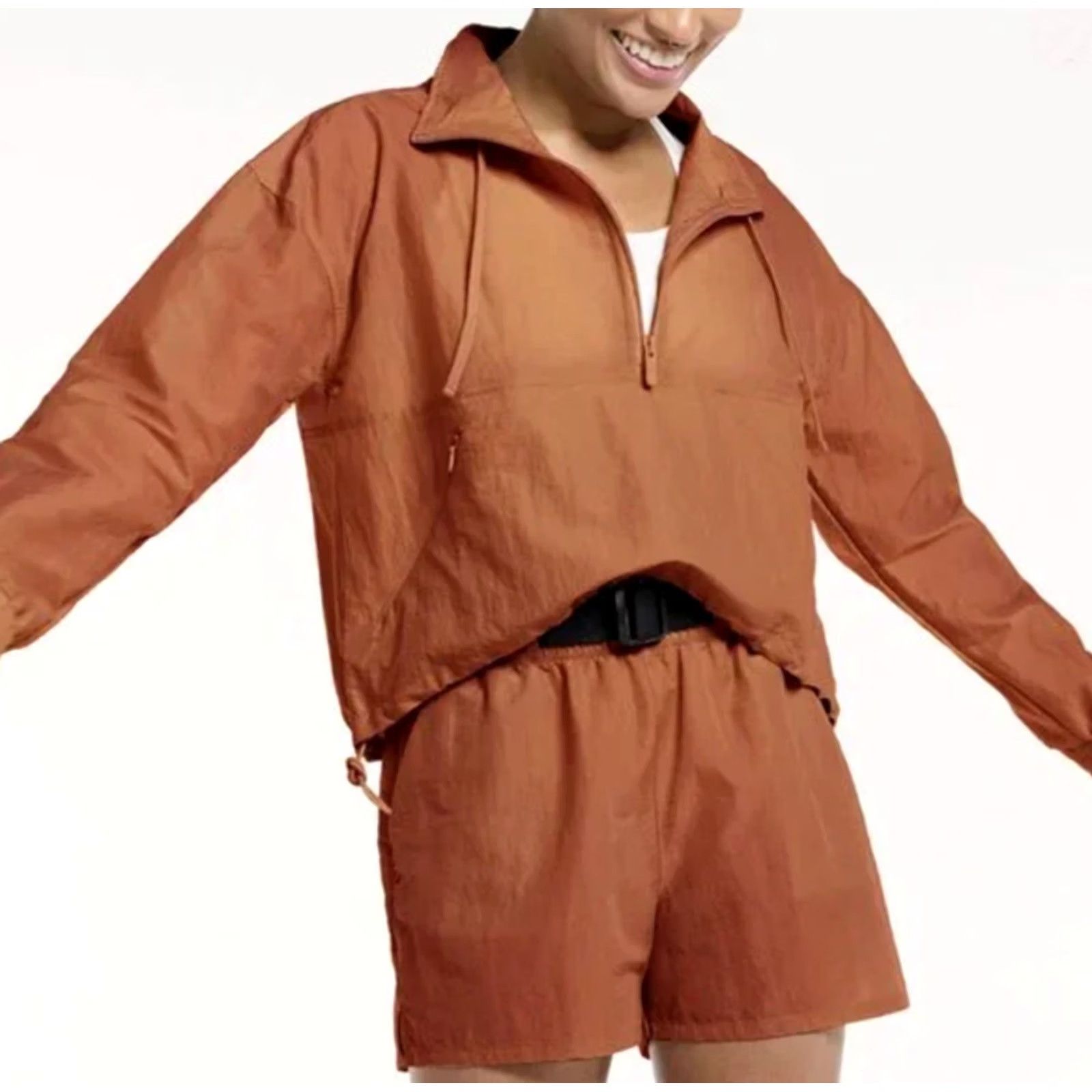 Vintage Flx Womens Cinnamon Rose Long Sleeve Half Zip Crop Jacket Sz M Size M / US 6-8 / IT 42-44 - 7 Thumbnail