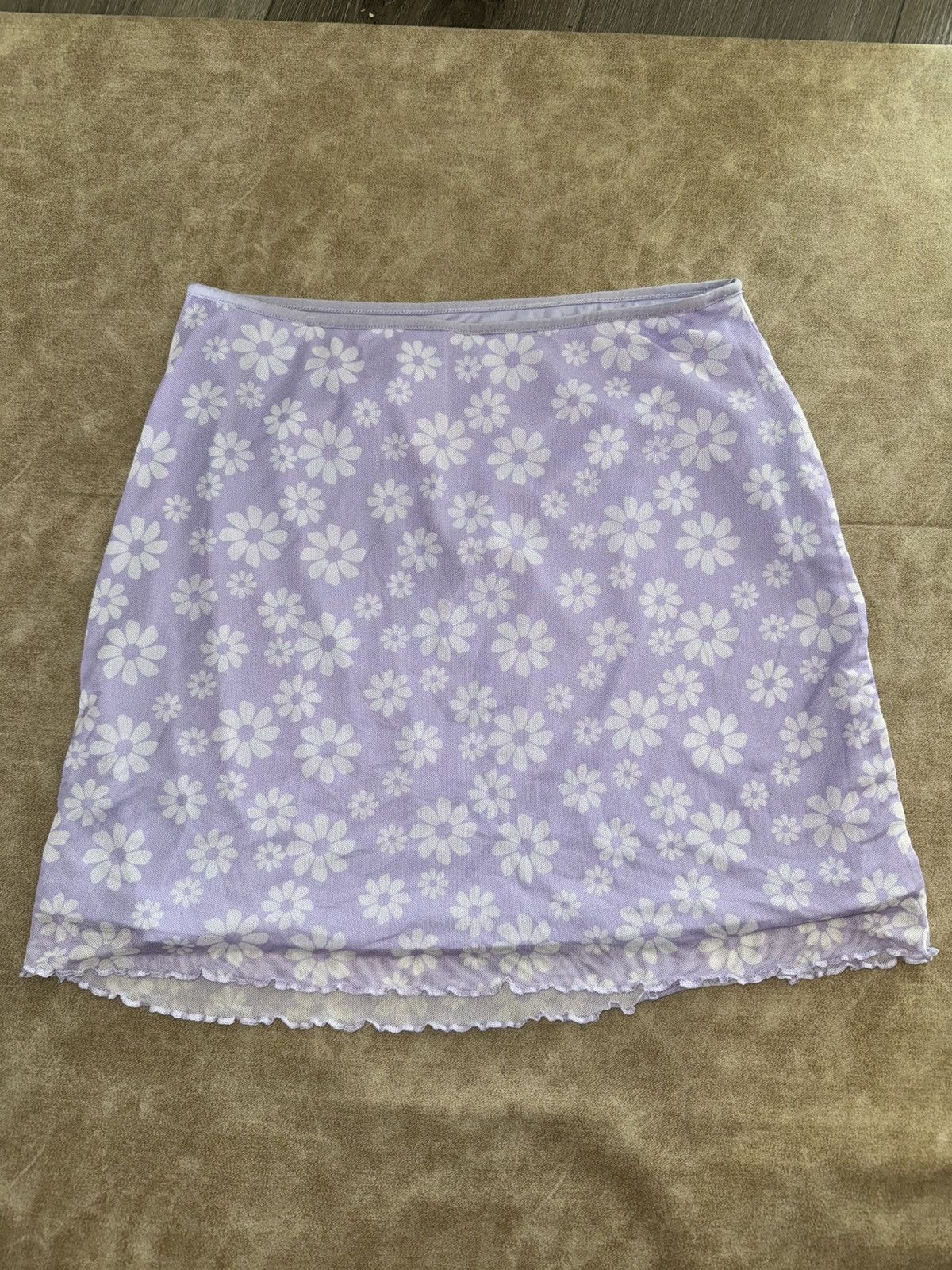 Other Art Class Mini Skirt Lavender White Flowers Size XXL Mesh Size 24" / US 00 / IT 34 - 1 Thumbnail