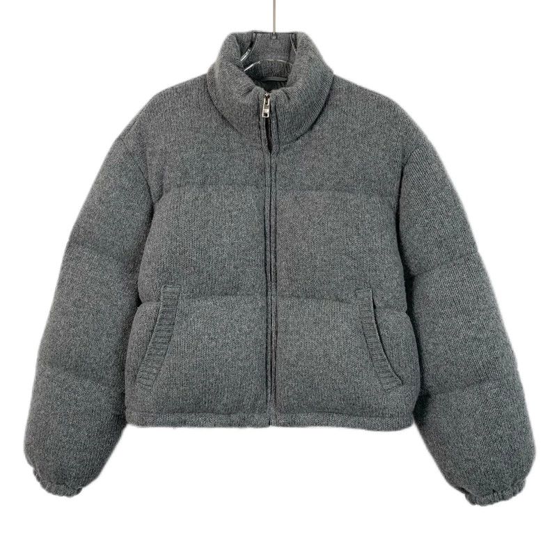 Prada Prada Gray sheep wool stand-up collar zipper down jacket 25 Size US XXS / EU 40 - 1 Thumbnail